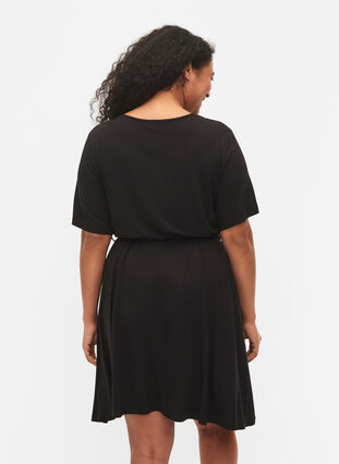 Wrap dress in viscose with short sleeves, Black, Model image number 1