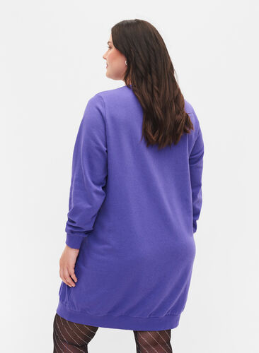 Sweat dress in cotton with a text print, Purple Corallites, Model image number 1