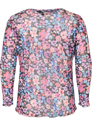 Tight fit mesh blouse with floral print, Flower AOP, Packshot image number 1