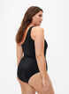 One-shoulder swimsuit with mesh details, Black, Model image number 1