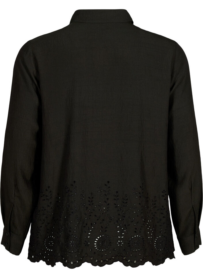 Viscose shirt with broderie anglaise, Black, Packshot image number 1