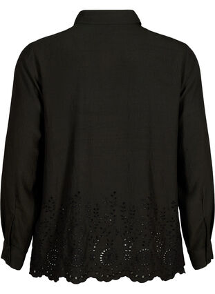 Viscose shirt with broderie anglaise, Black, Packshot image number 1