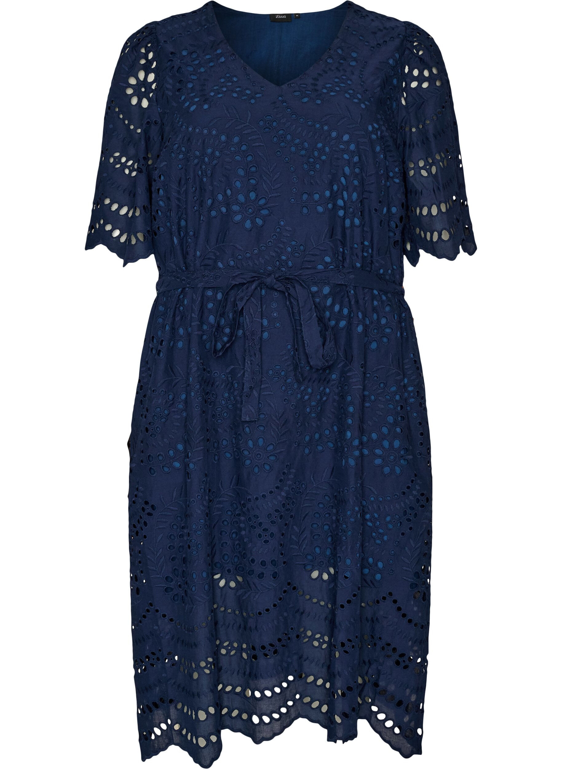 Shirt dress in broderie anglaise with a tie-belt
