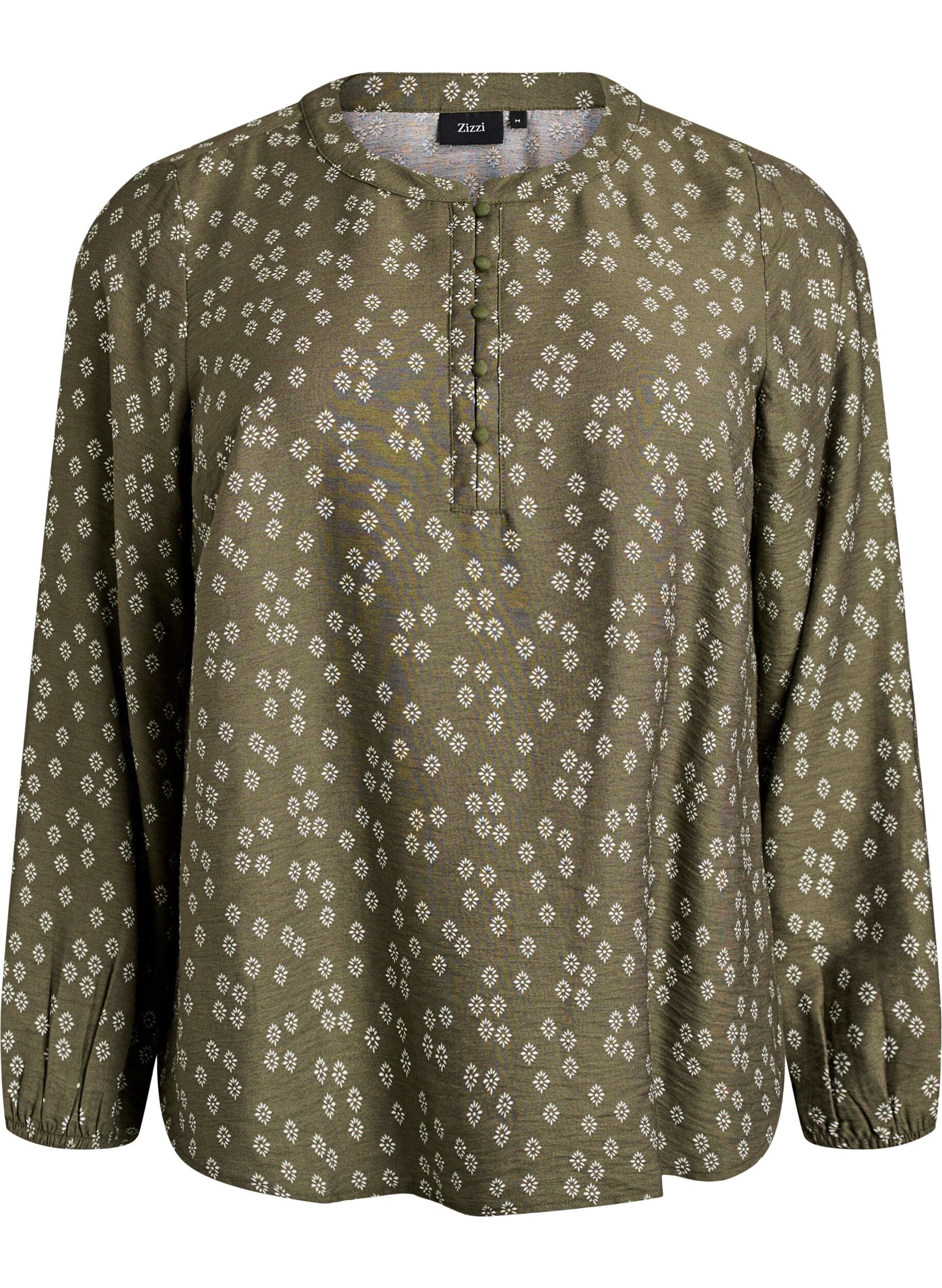 Zizzifashion Long-sleeved blouse with pattern and buttons, Green, Packshot image number 0