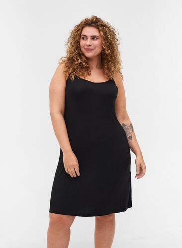 Plain-coloured slip dress in viscose, Black, Model image number 0