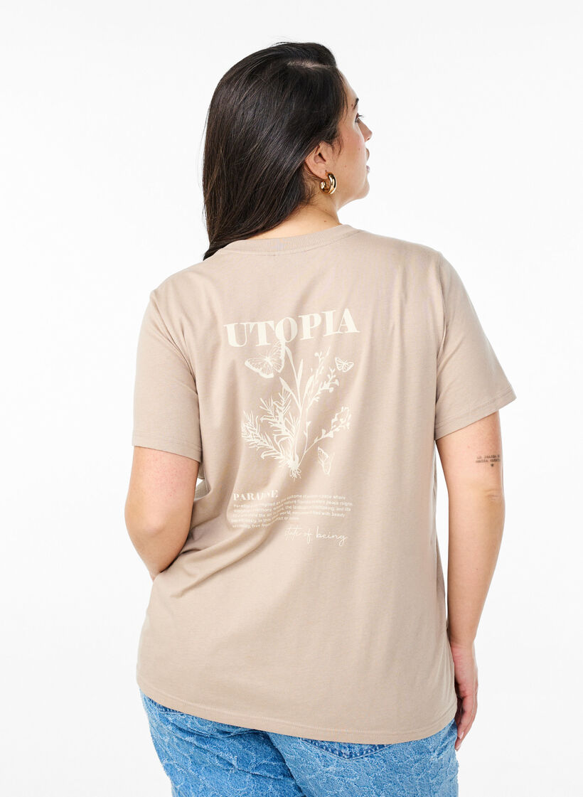 T-shirt with text print and round neck, Brown, Model image number 2