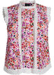 Sleeveless cotton blouse with floral print and broderie anglaise, Pink, Packshot image number 0