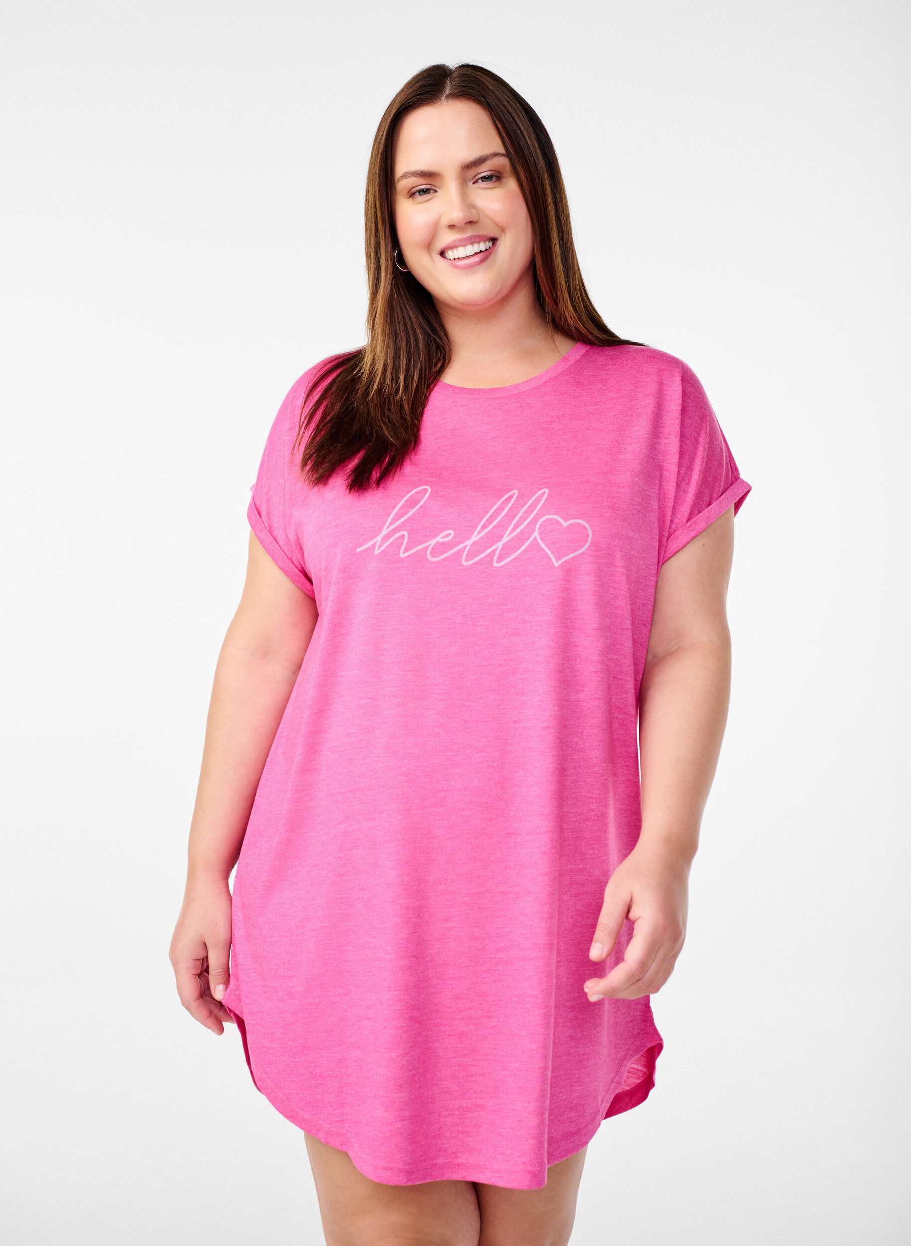 Zizzifashion Short sleeve nightgown with text print, 9990, Model image number 0