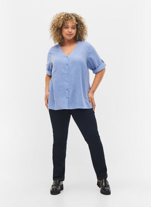 Shirt with 3/4 sleeves and v-neckline, Ultramarine, Model image number 2
