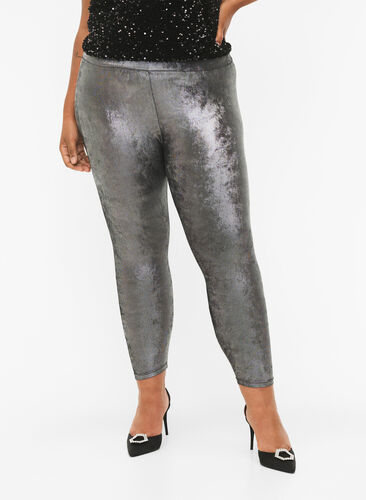 Silver leggings with high waist, Dark Silver, Model image number 2