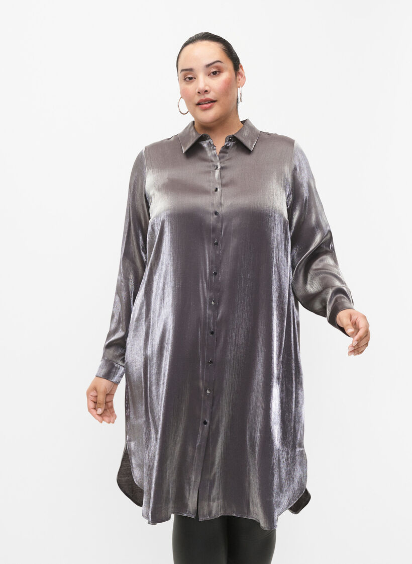 Long silver-colored shirt, Dark Silver, Model image number 0