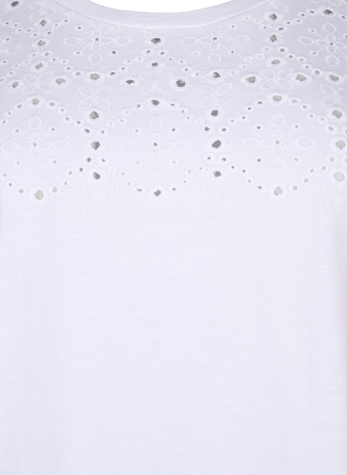 Organic cotton T-shirt with broderie anglaise, Bright White, Packshot image number 2