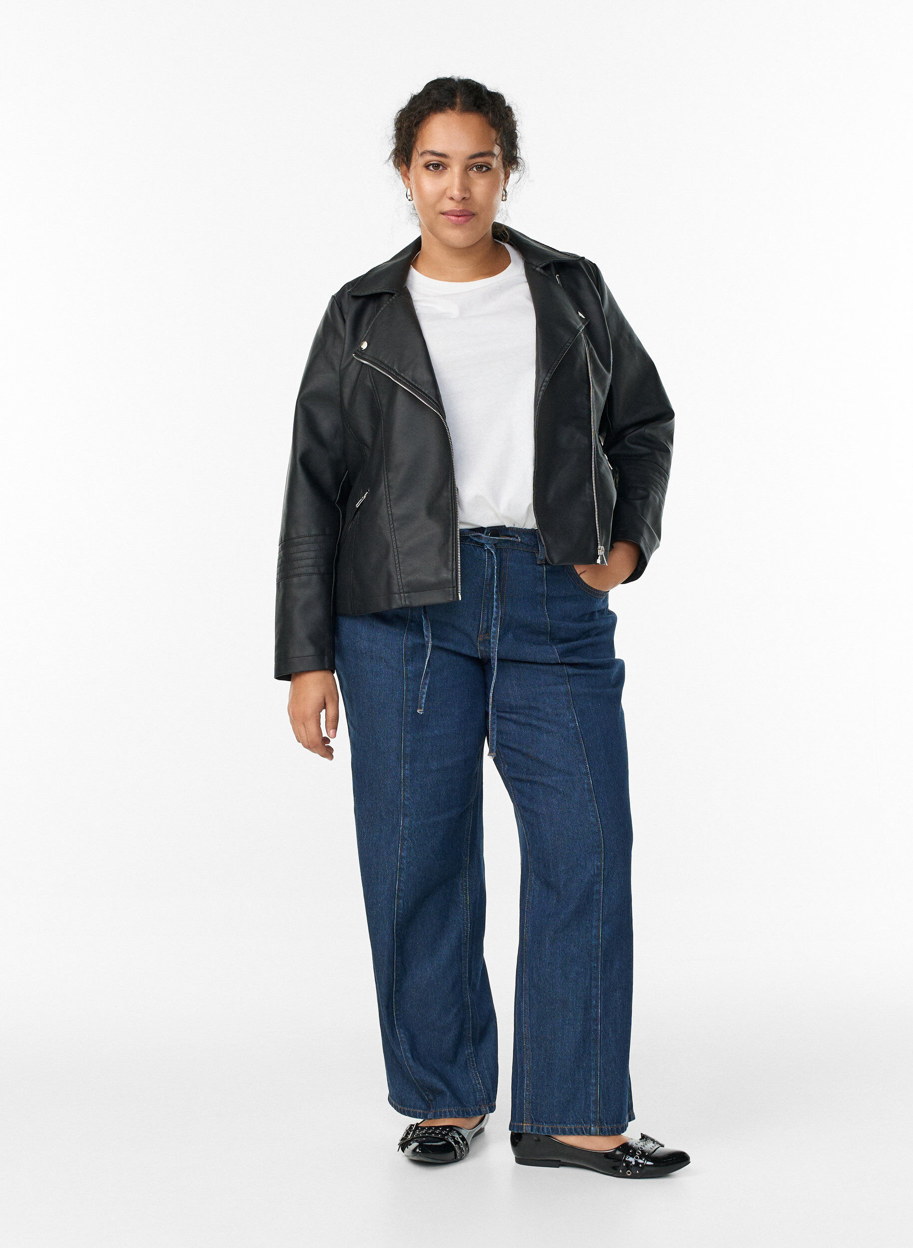 ZizzifashionBiker jacket in faux leather, Black, Model image number 1