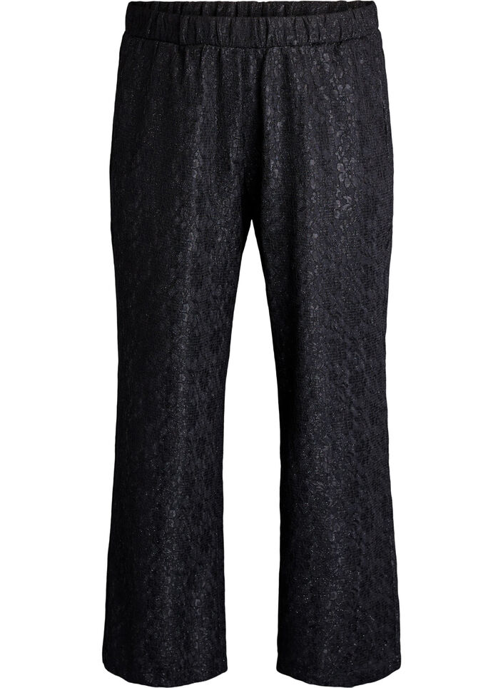 Trousers with a lace texture and glitter thread, Black, Packshot image number 0