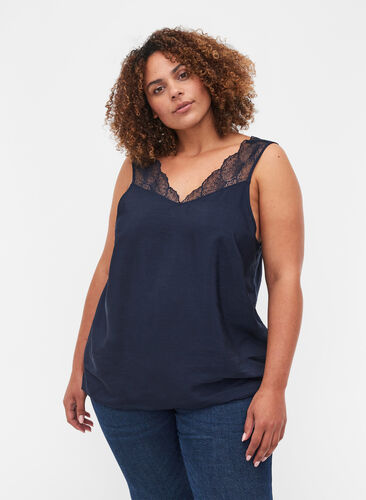 Top with lace and an elasticated hem , Navy Blazer, Model image number 0