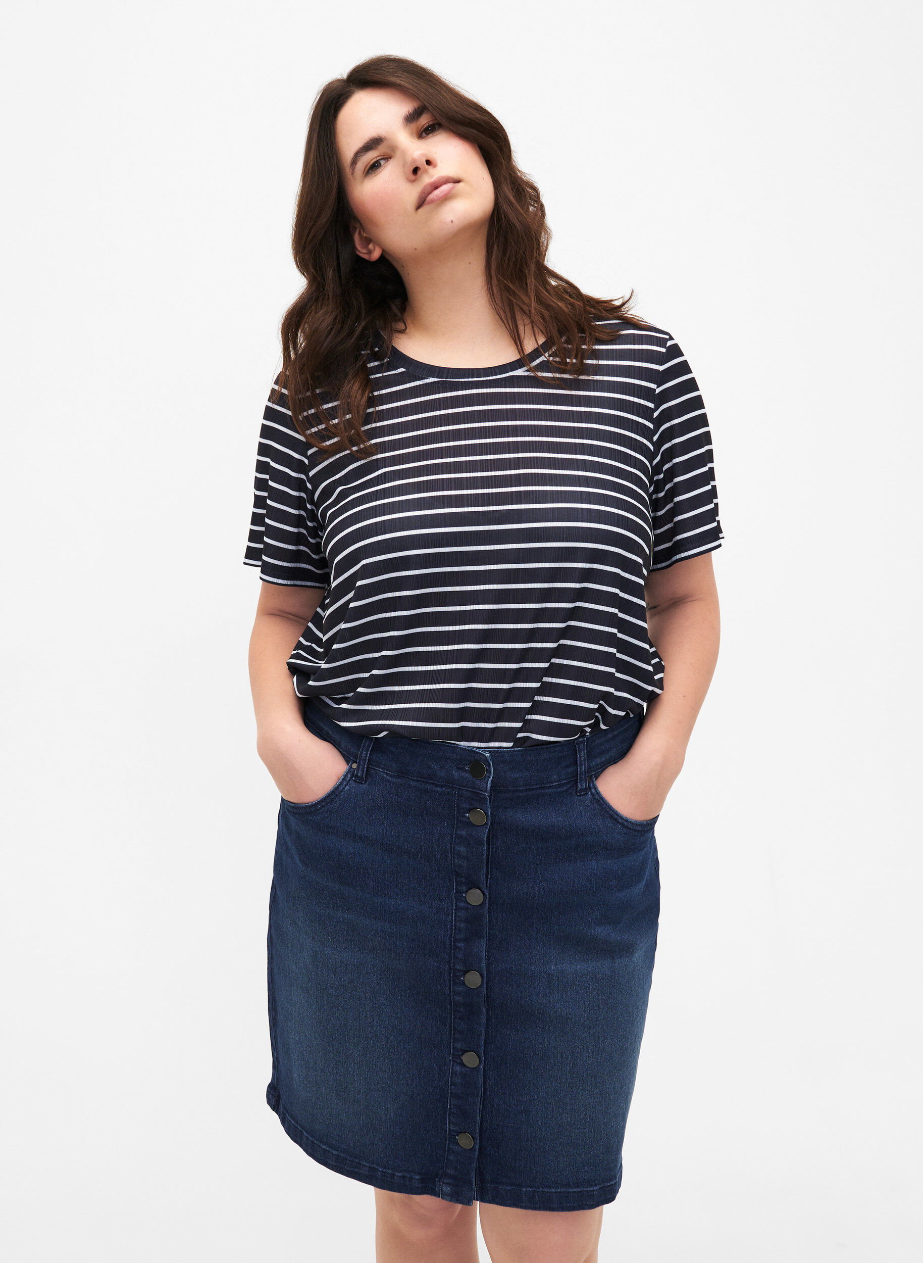 Zizzifashion FLASH - Denim skirt with button closure, Blue, Model image number 0