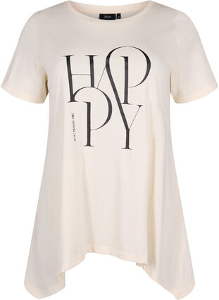 T-shirt in cotton with text print, Buttercream HAPPY, Packshot image number 0