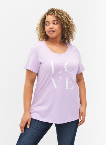 Short-sleeved cotton t-shirt with print, Lavendula LOVE, Model image number 0