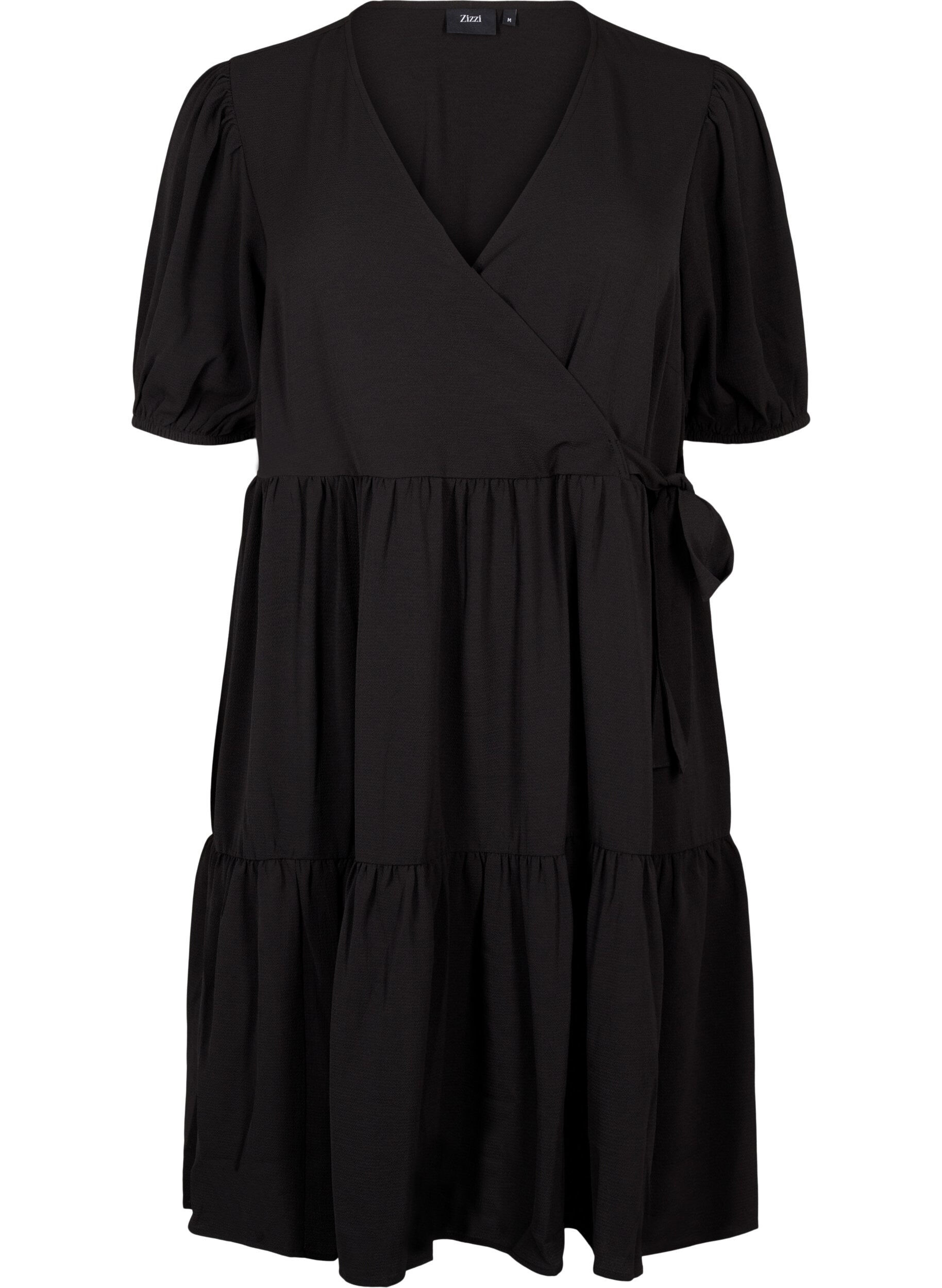 Zizzifashion Wrap dress with short sleeves, Black, Packshot image number 0