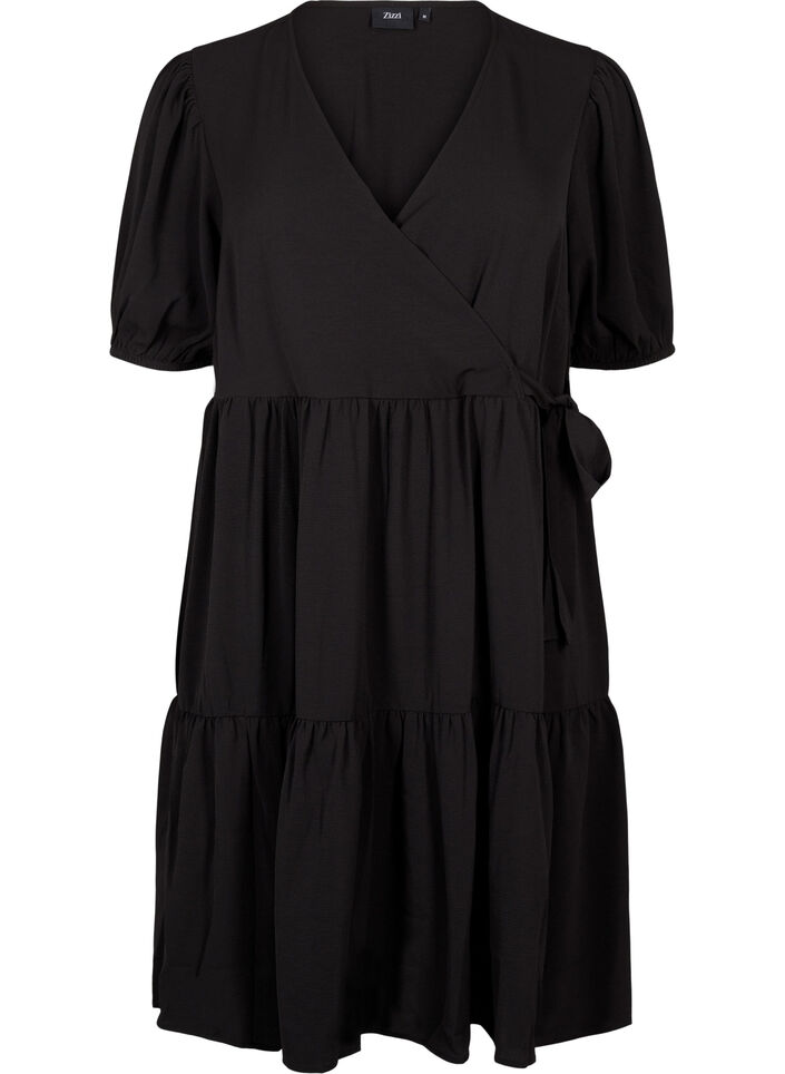 Wrap dress with short sleeves, Black, Packshot image number 0
