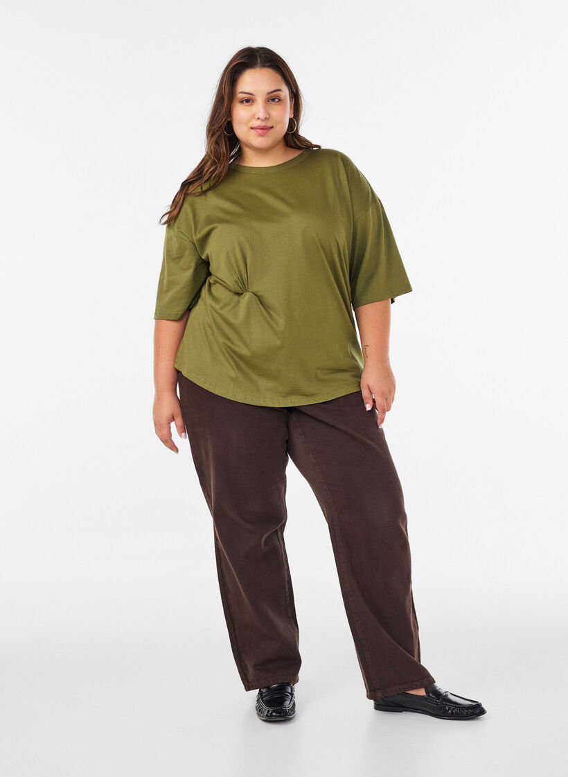 T-shirt with draped detail, Green, Model image number 1