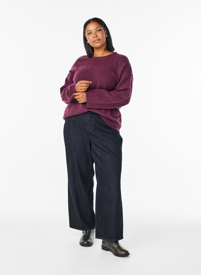 Loose knit sweater with prominent seams, Dark Bordeaux, Model image number 1