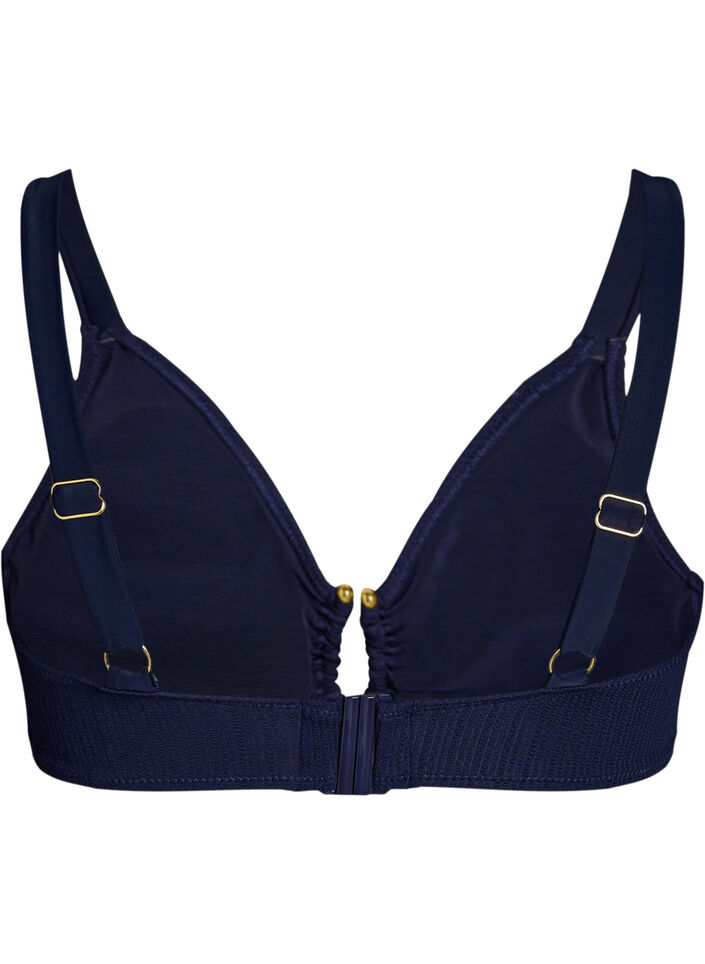 Textured bikini top with gold detail, Blue, Packshot image number 1