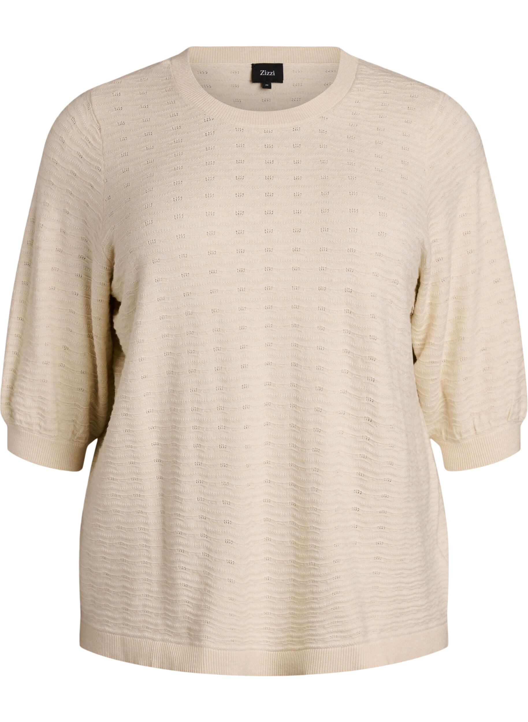 Zizzifashion Knitted blouse with textured pattern and short sleeves, Beige, Packshot image number 0
