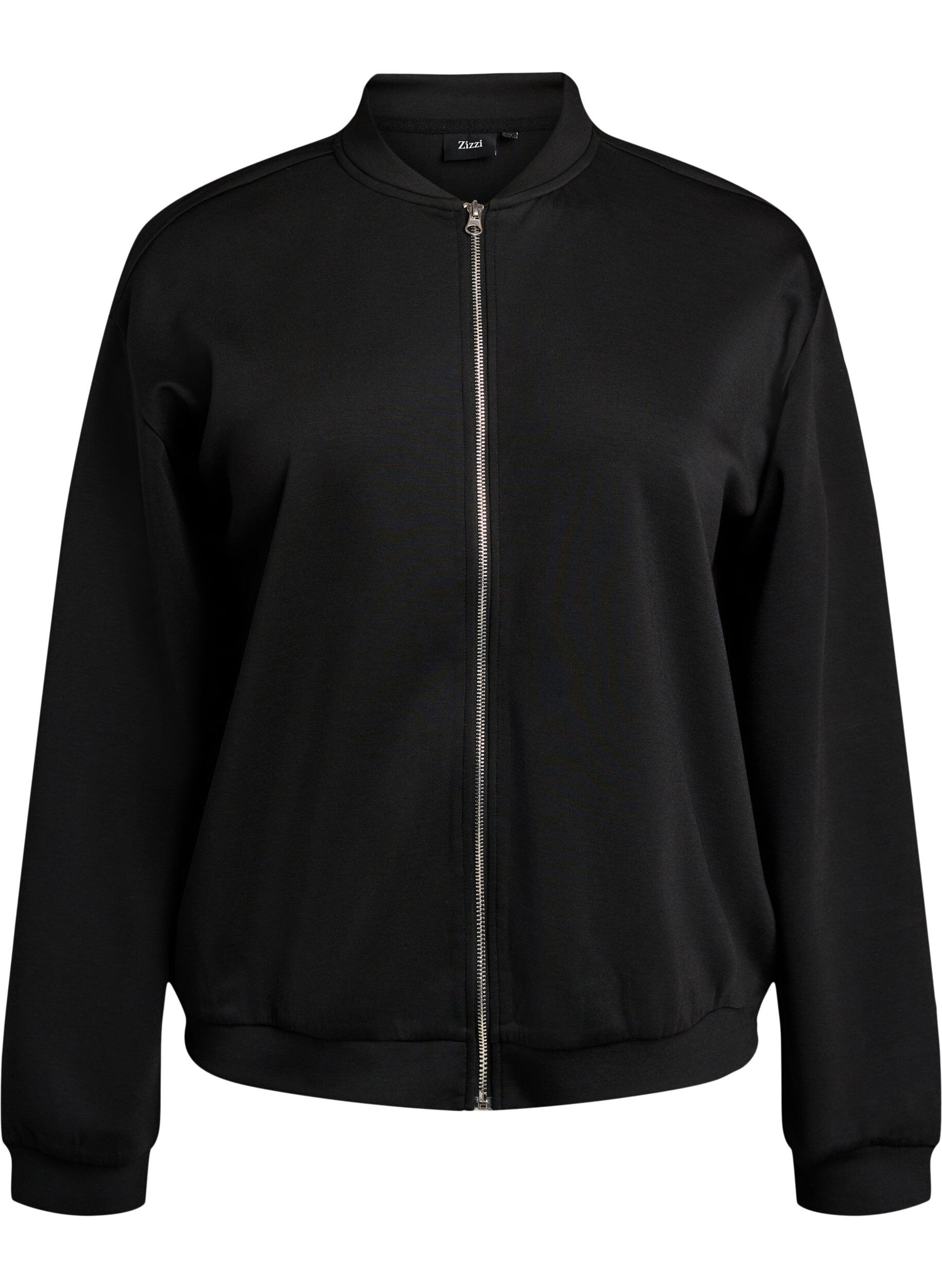 Zizzifashion Bomber cardigan with zip, Black, Packshot image number 0