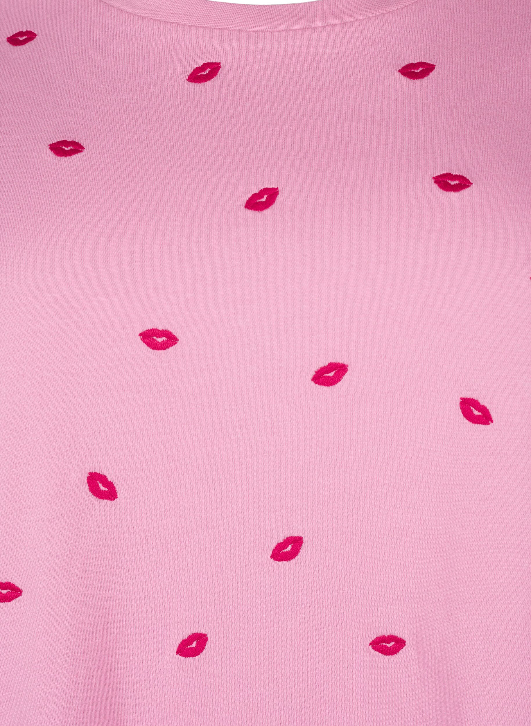 Zizzifashion Organic cotton T-shirt with embroidered lips, Rose Bl. Lips Emb. , Packshot image number 2