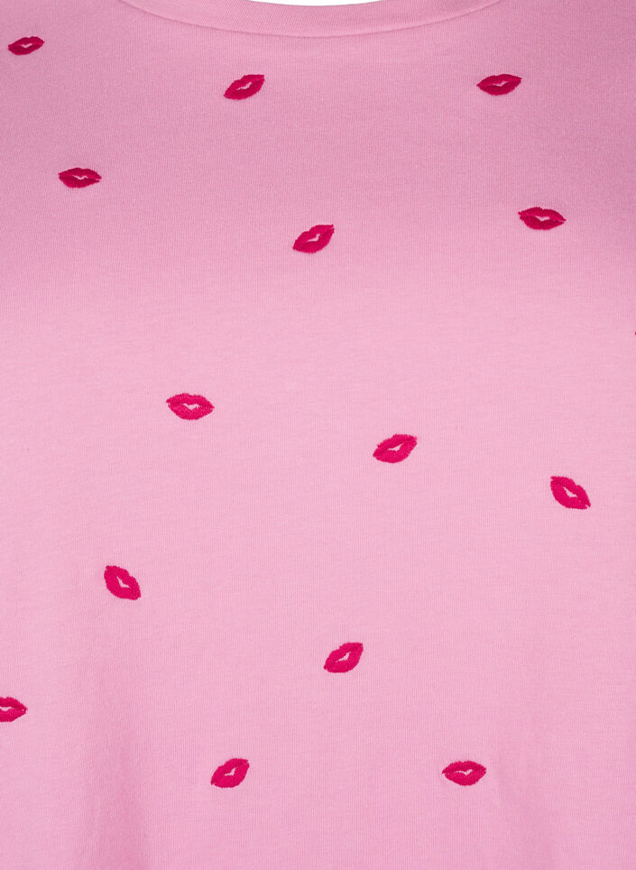 Organic cotton T-shirt with embroidered lips, Rose Bl. Lips Emb. , Packshot image number 2