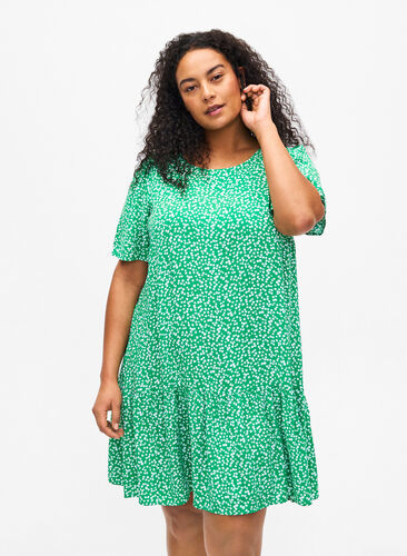 FLASH - Dress in viscose with cutline, Bright Green Wh. AOP, Model image number 0