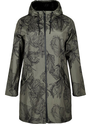 Rain jacket with print, Dusty Olive, Packshot image number 0