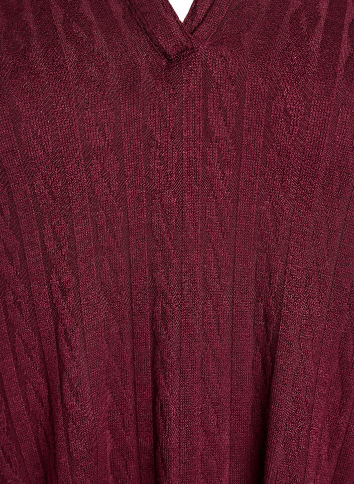 Jersey blouse with collar and cable pattern, Dark Bordeaux, Packshot image number 2