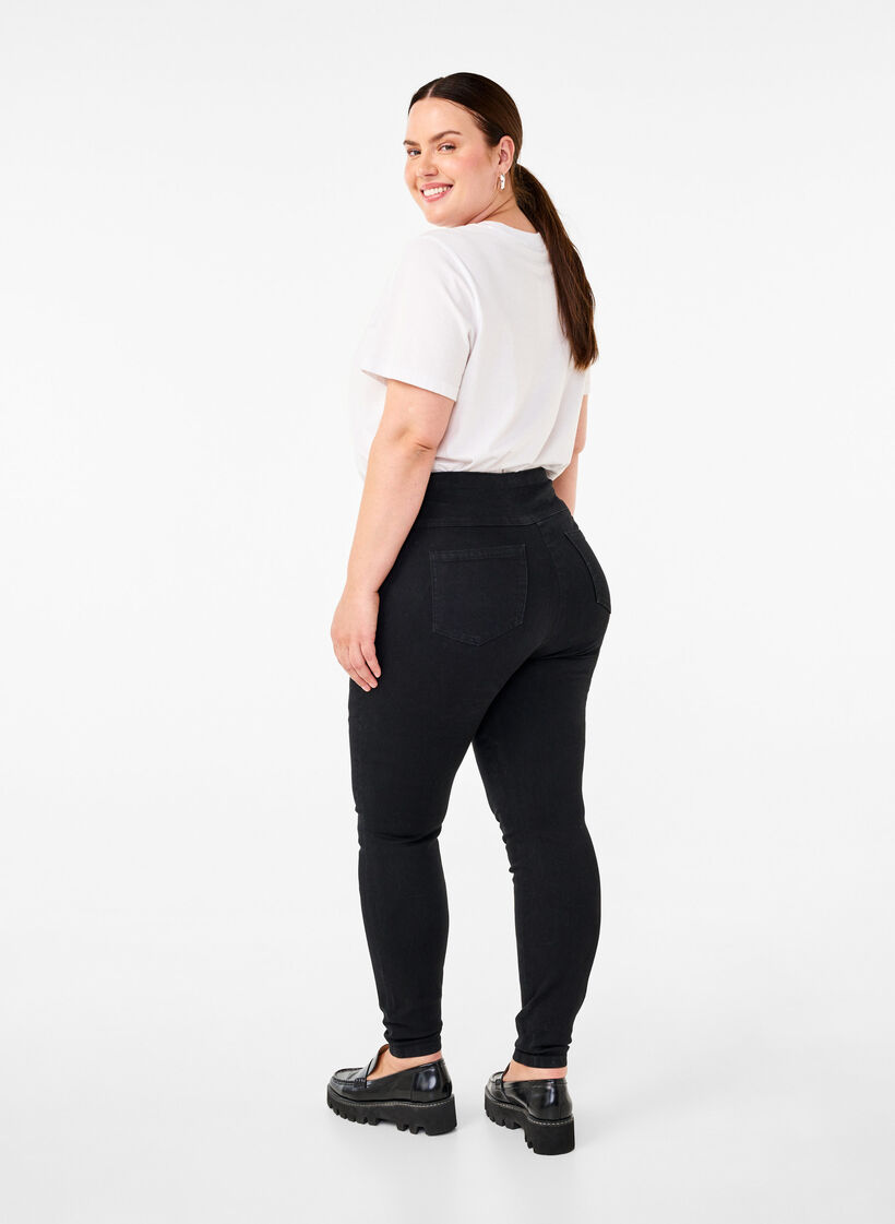 Stretchy jeggings with high waist, Black, Model image number 1