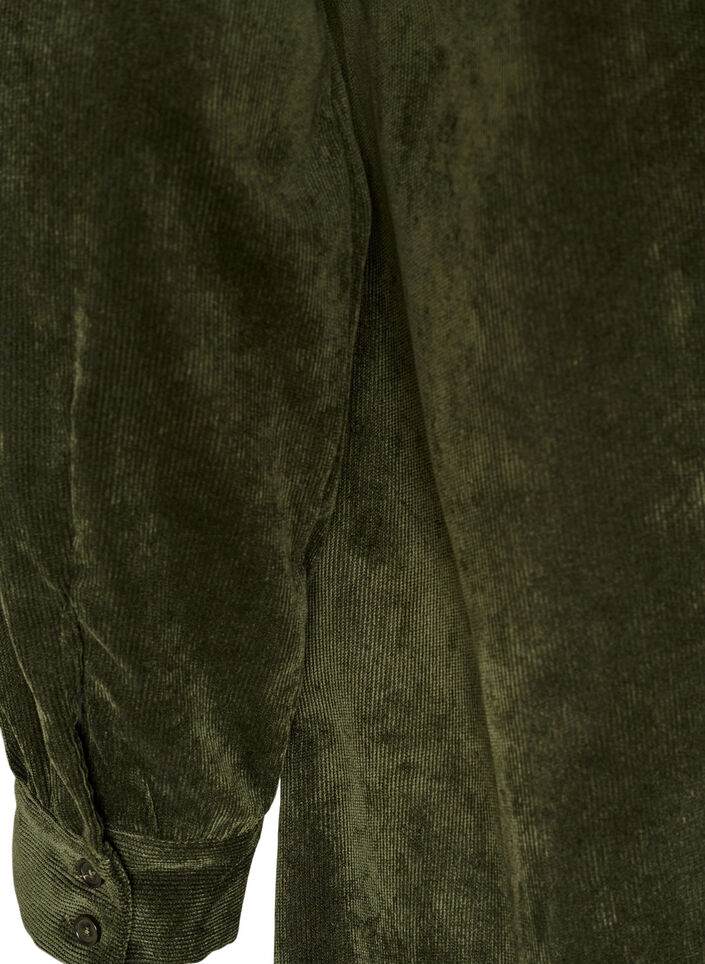 Corduroy shirt dress with collar and button fastening, Green, Packshot image number 4