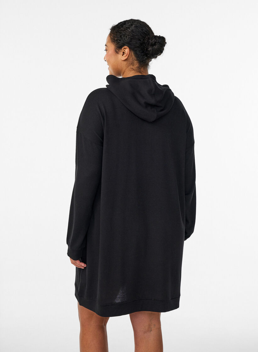 Short hoodie dress with a kangaroo pocket, Black, Model image number 2