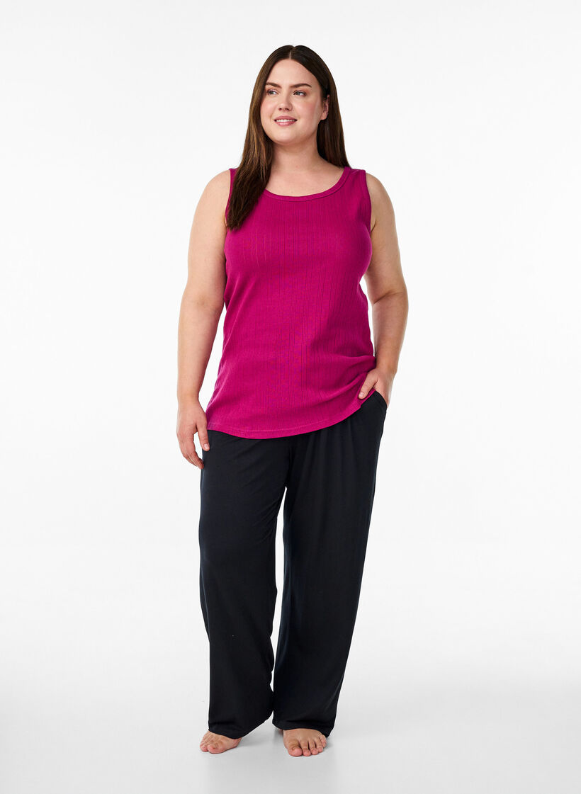 Night top in organic cotton with a textured pattern, Pink, Model image number 1