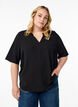 Short-sleeved blouse with V-neck, Black, Model image number 0