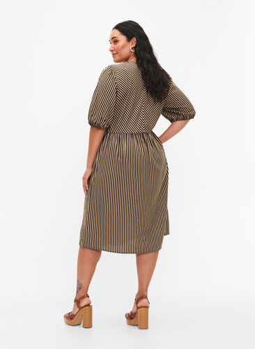 Viscose dress with striped print, Coriander/Bl. Stripe, Model image number 1