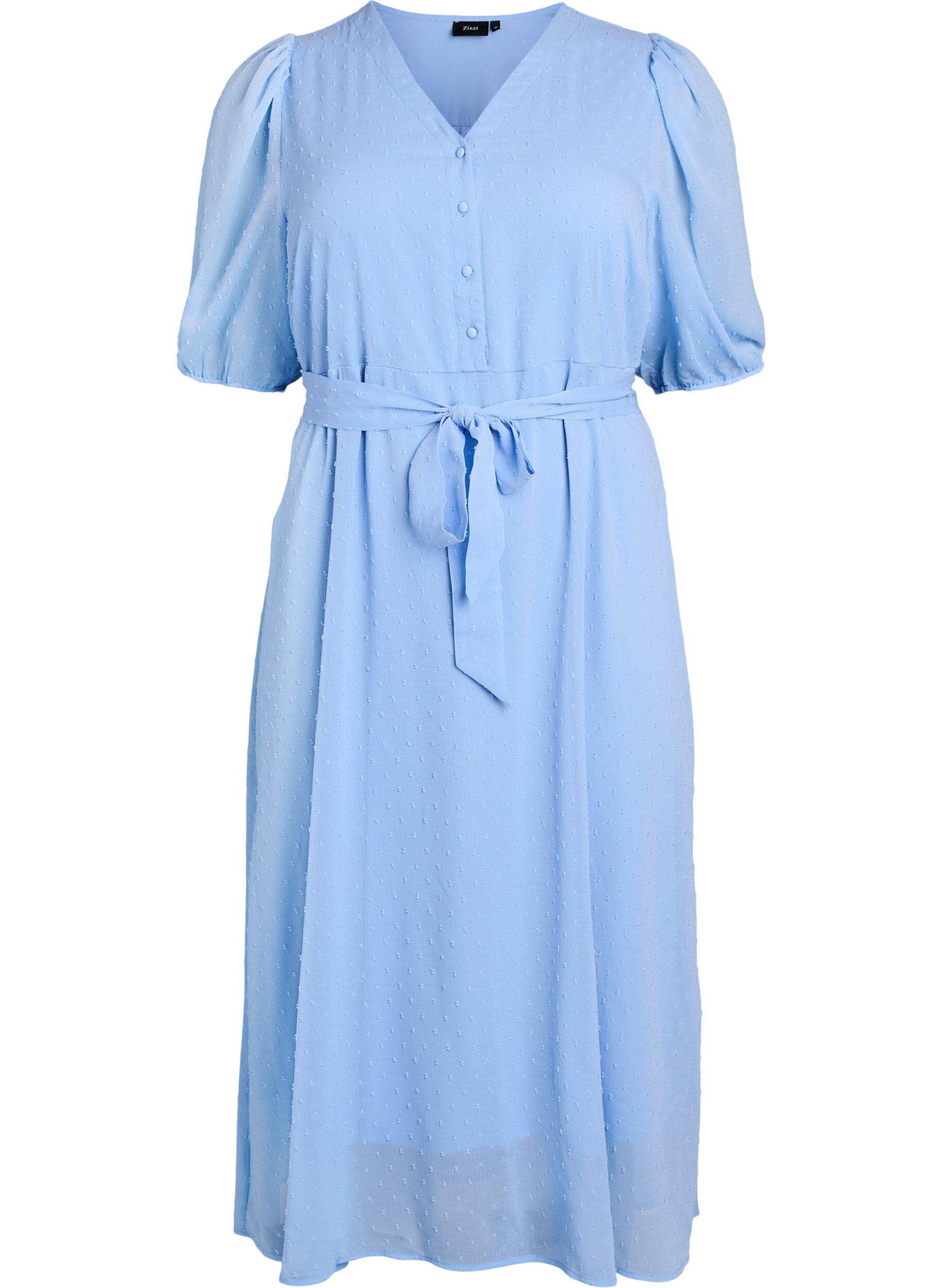 Zizzifashion V-neck midi dress with tie fastening, Light Blue, Packshot image number 0