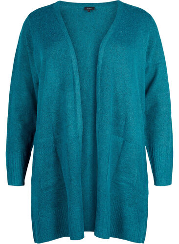Mottled knit cardigan with pockets, Deep Lake Mel., Packshot image number 0