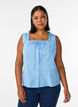 Sleeveless blouse with broderie anglaise and ruffles, Light Blue, Model image number 0