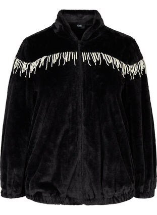 Short jacket in faux fur with beads, Black, Packshot image number 0