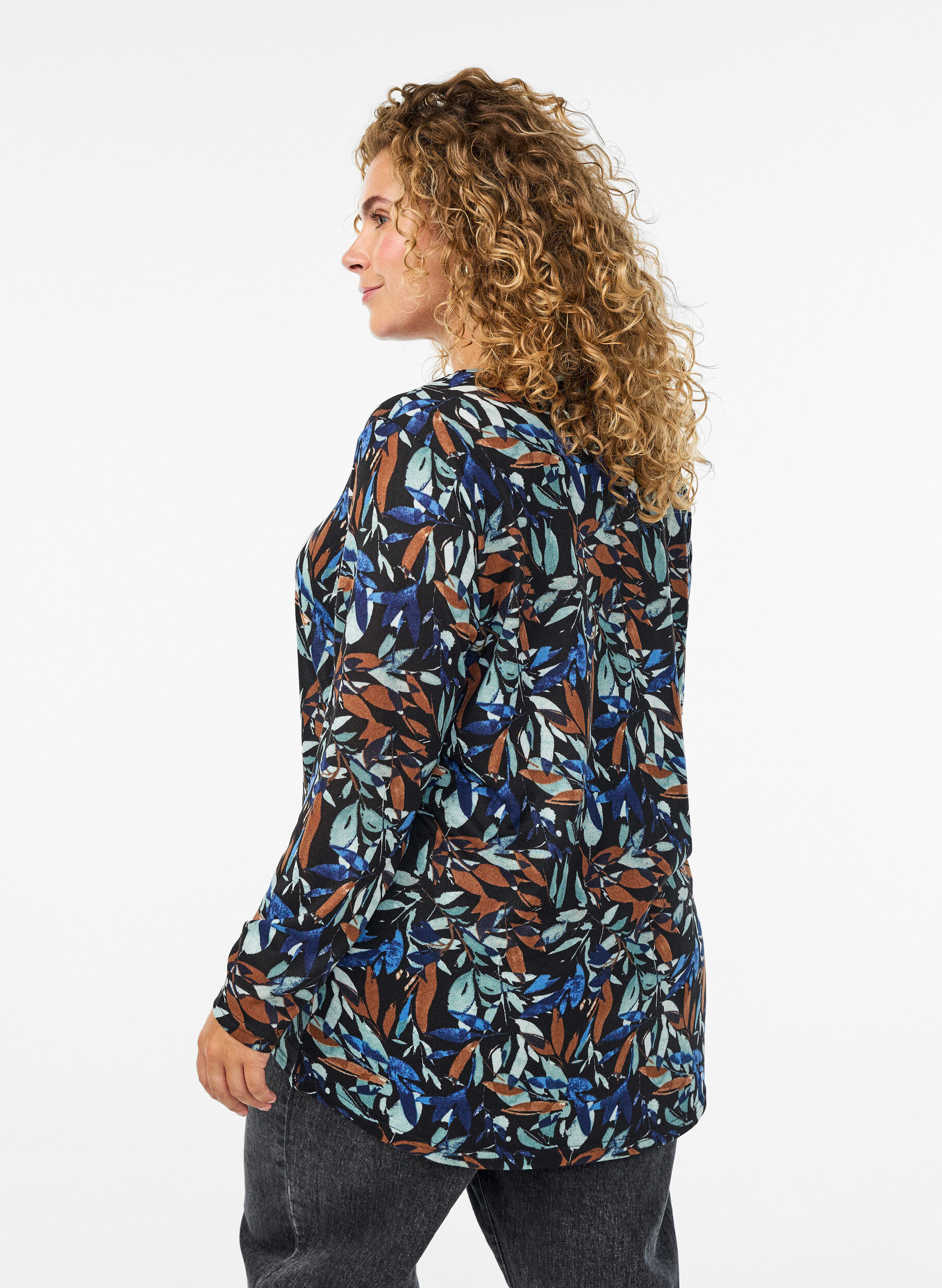 ZizzifashionPatterned blouse with long sleeves, Blue, Model image number 2