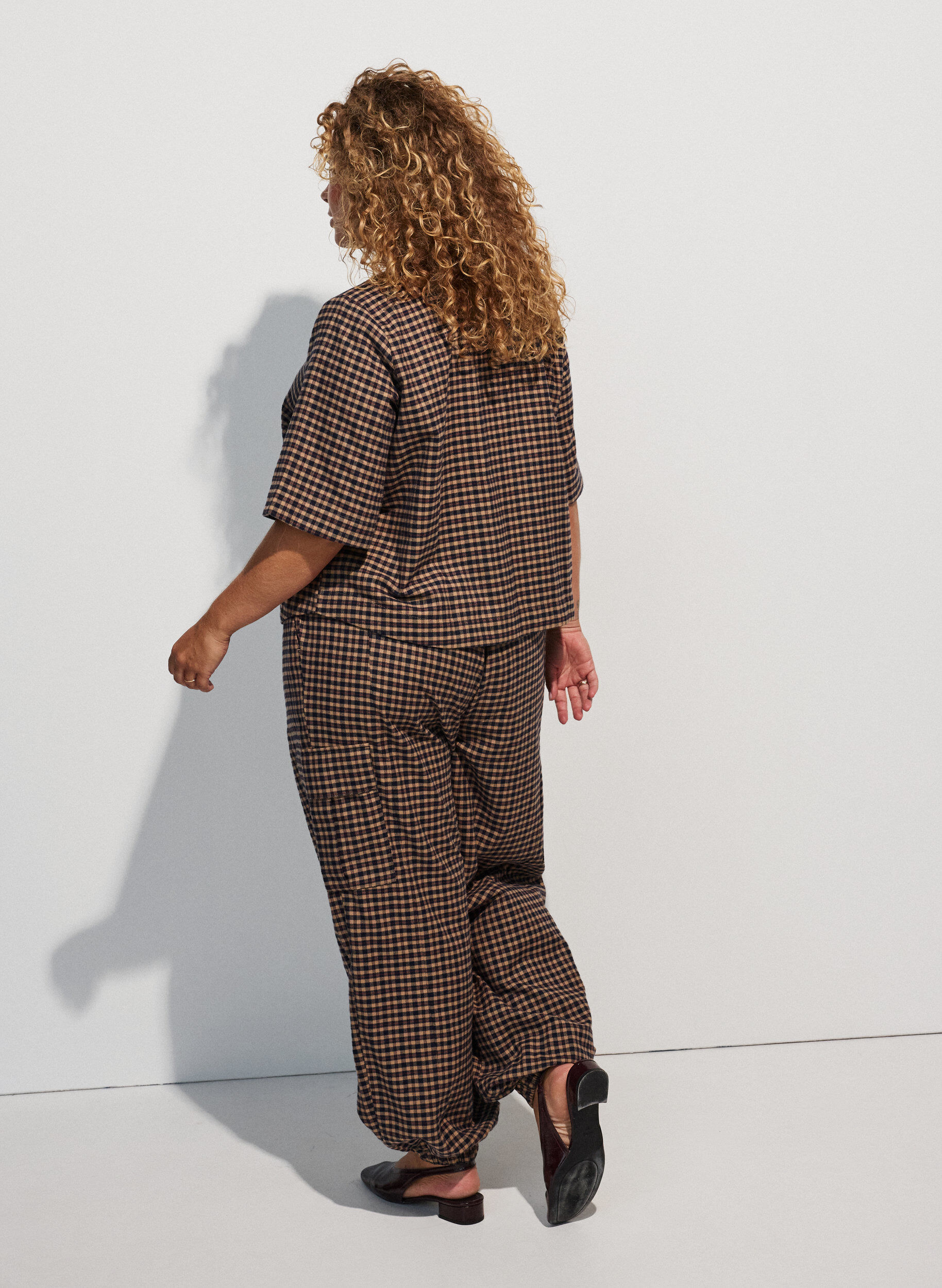 ZizzifashionChecked blouse with chest pockets, Brown, Model image number 2