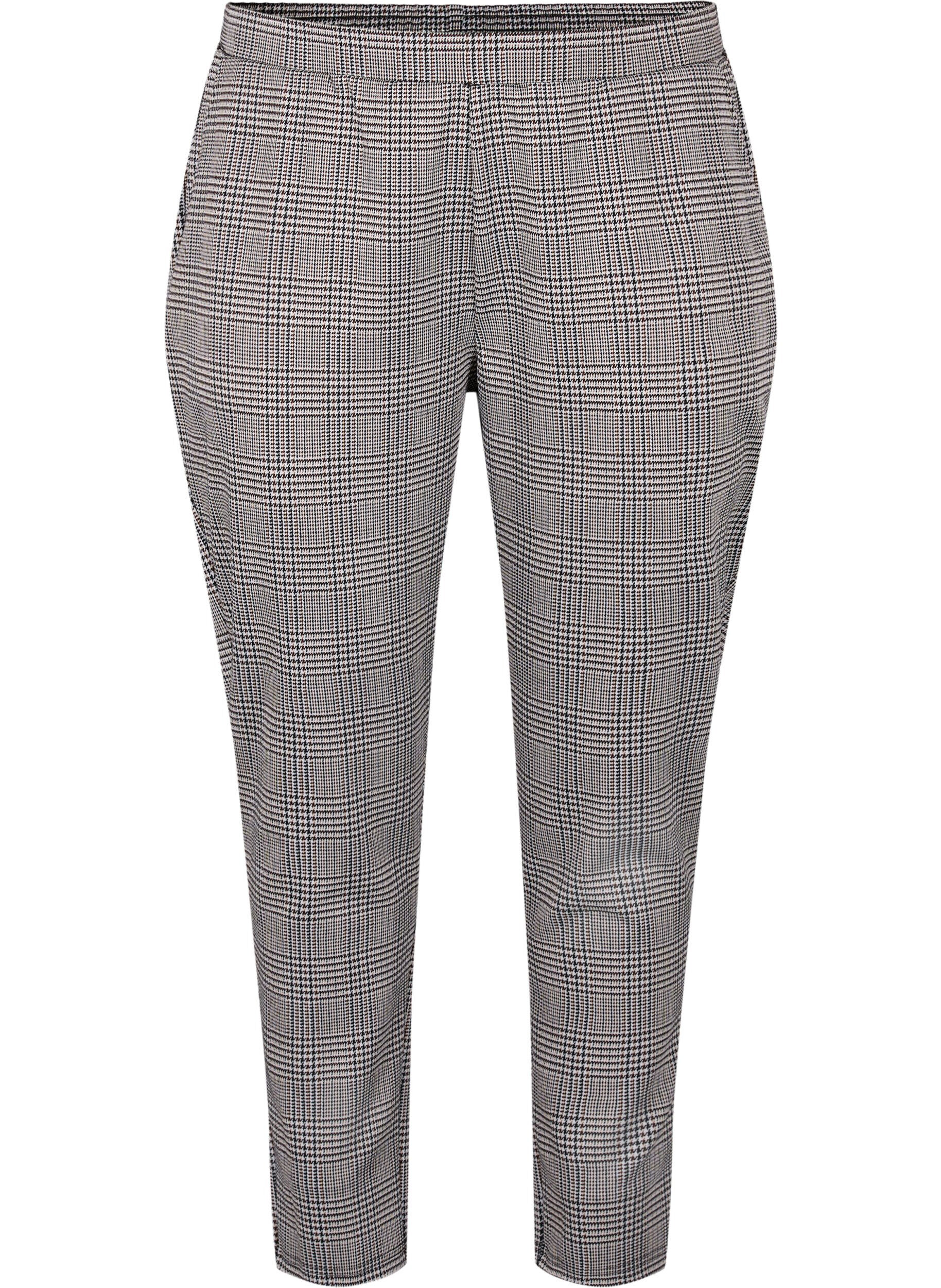 Zizzifashion Cropped Maddison trousers with checked pattern, Beige Brown Check, Packshot image number 0