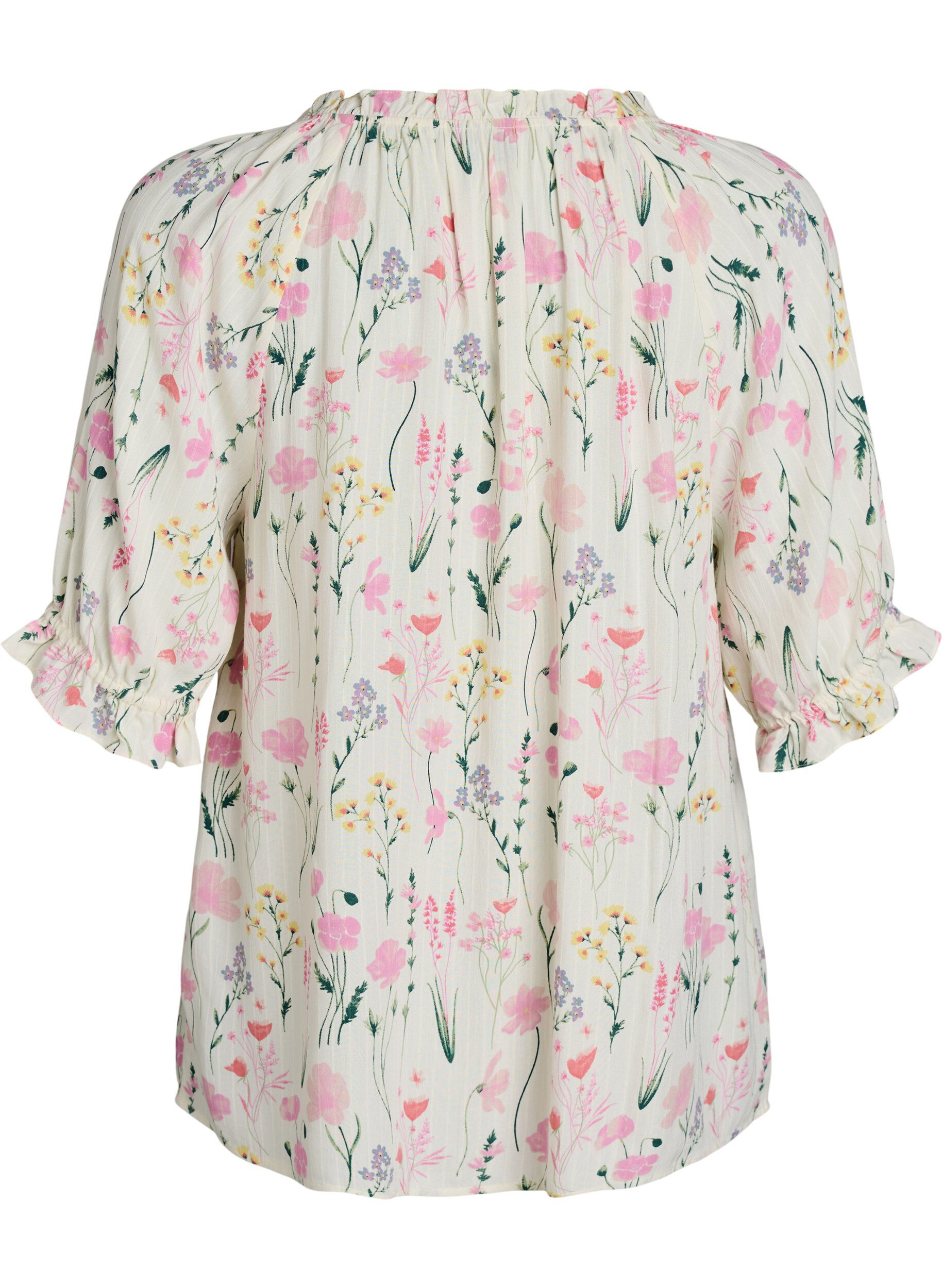 ZizzifashionFloral viscose blouse with half-length sleeves, Vanilla, Packshot image number 1