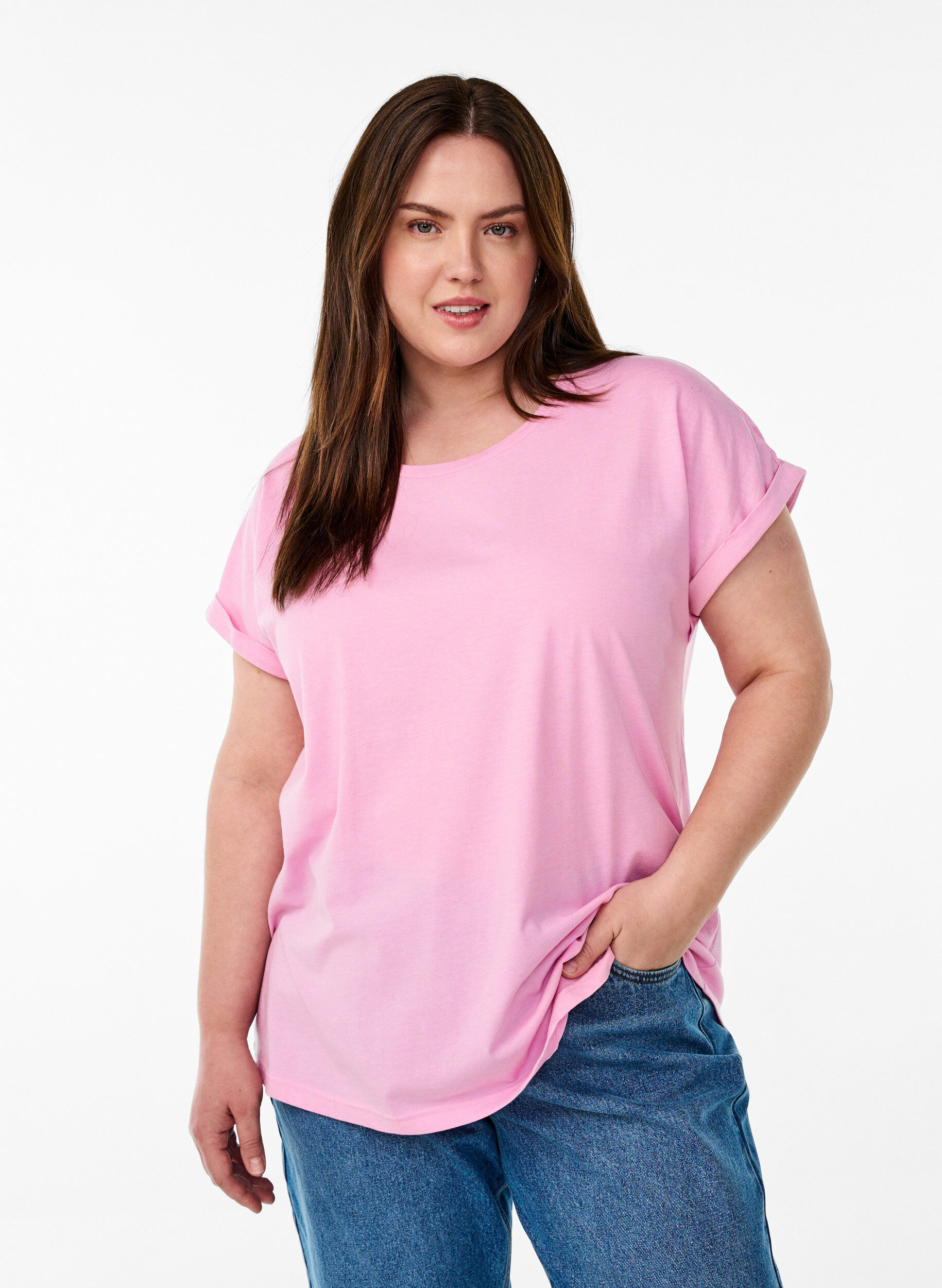 ZizzifashionShort sleeved cotton blend t-shirt, Pink, Model image number 0