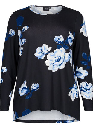Floral blouse with long sleeves, Black Flower, Packshot image number 0